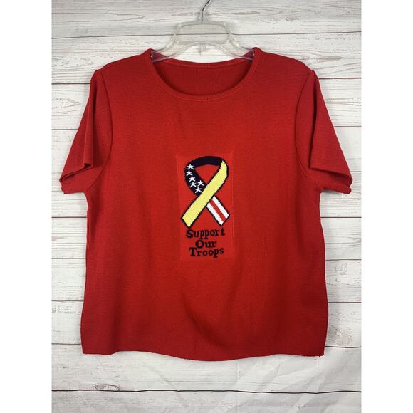 White Stag Sweater Womens XL Support Our Troops Ribbon Red Short Sleeve Knit - Picture 4 of 4